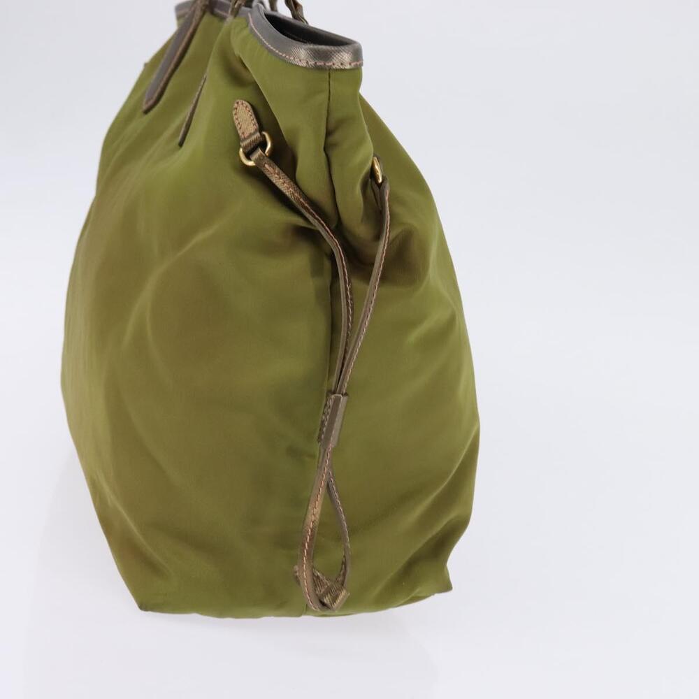PRADA Tote Bag Nylon Khaki Gold Auth gh915 - Picture 3 of 16